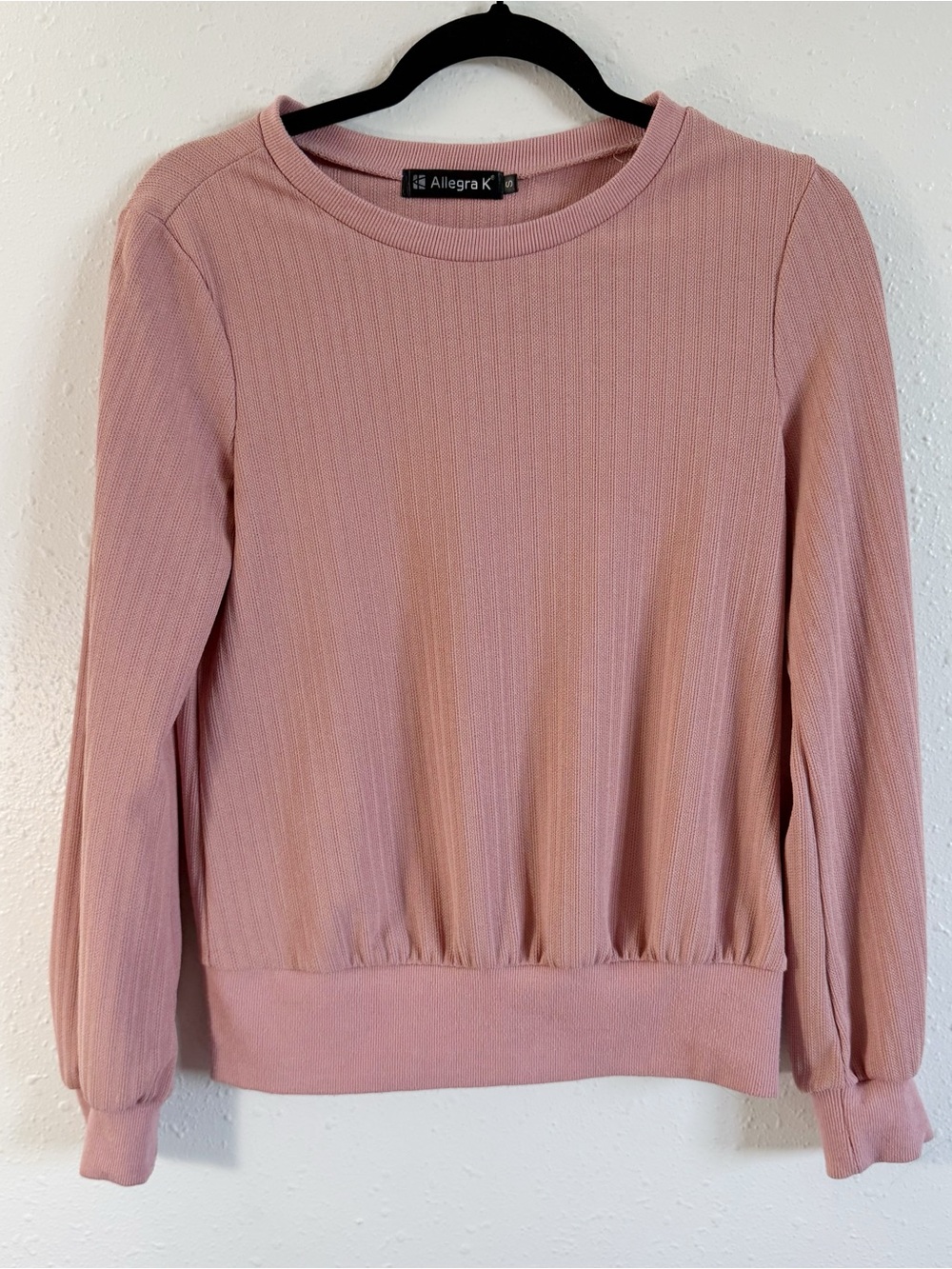 Allegra K Ribbed Long Sleeve Pullover - Blush
